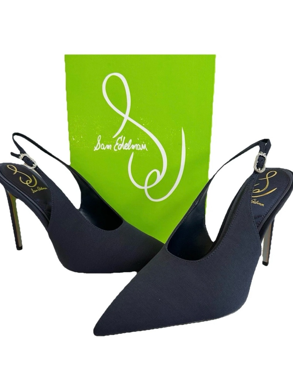 Sam Edelman Alina Navy Blue Heels Slingback Pumps Crystal Buckle Size 9.5 NIB